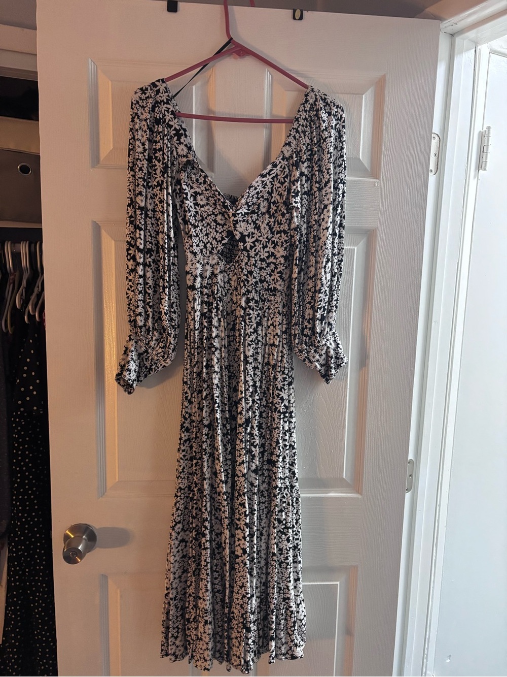 Angie Black and White Floral V-Neck Maxi Dress